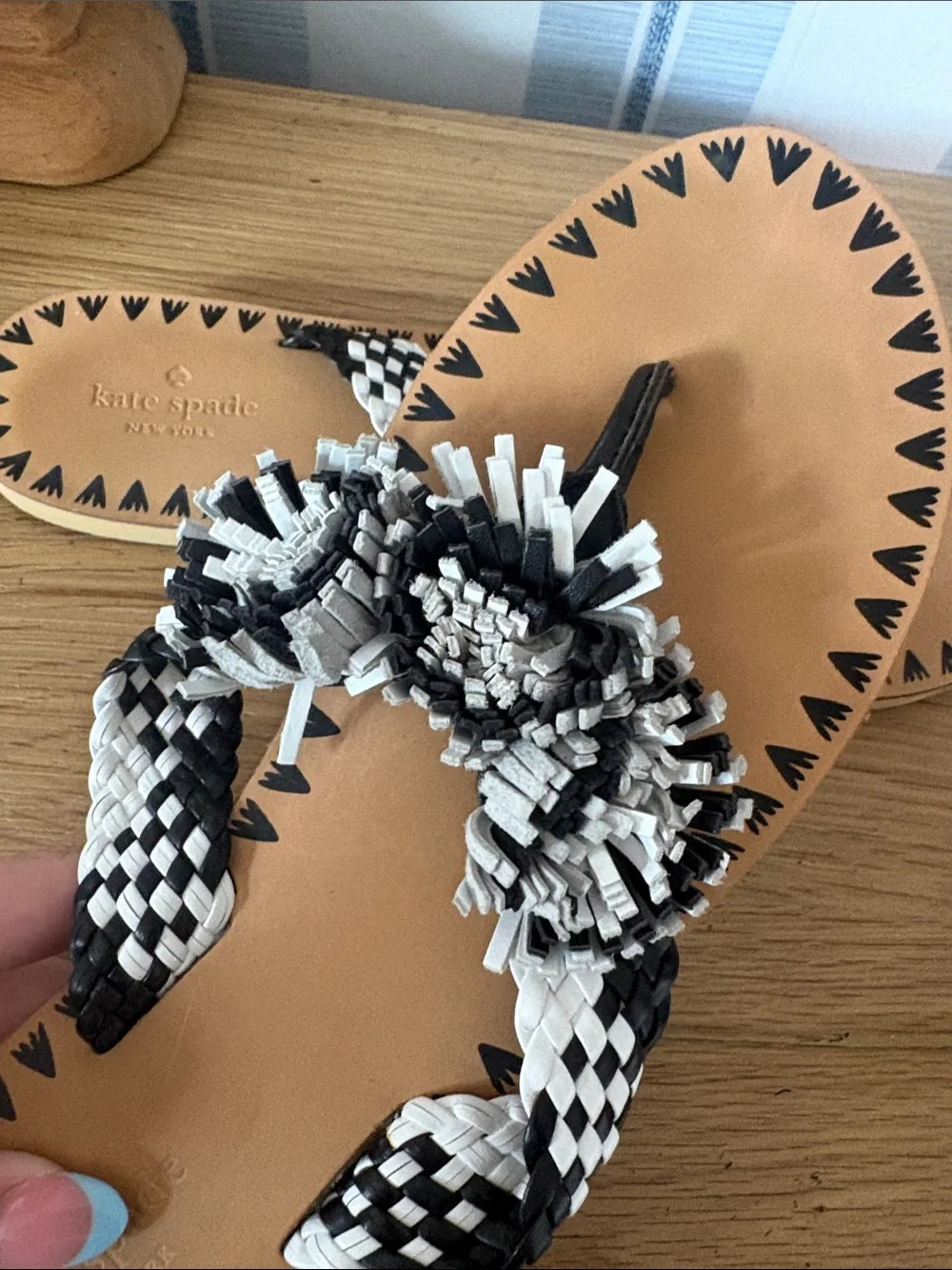 kate spade Black & White Braided Floral Toe-Post Sandals